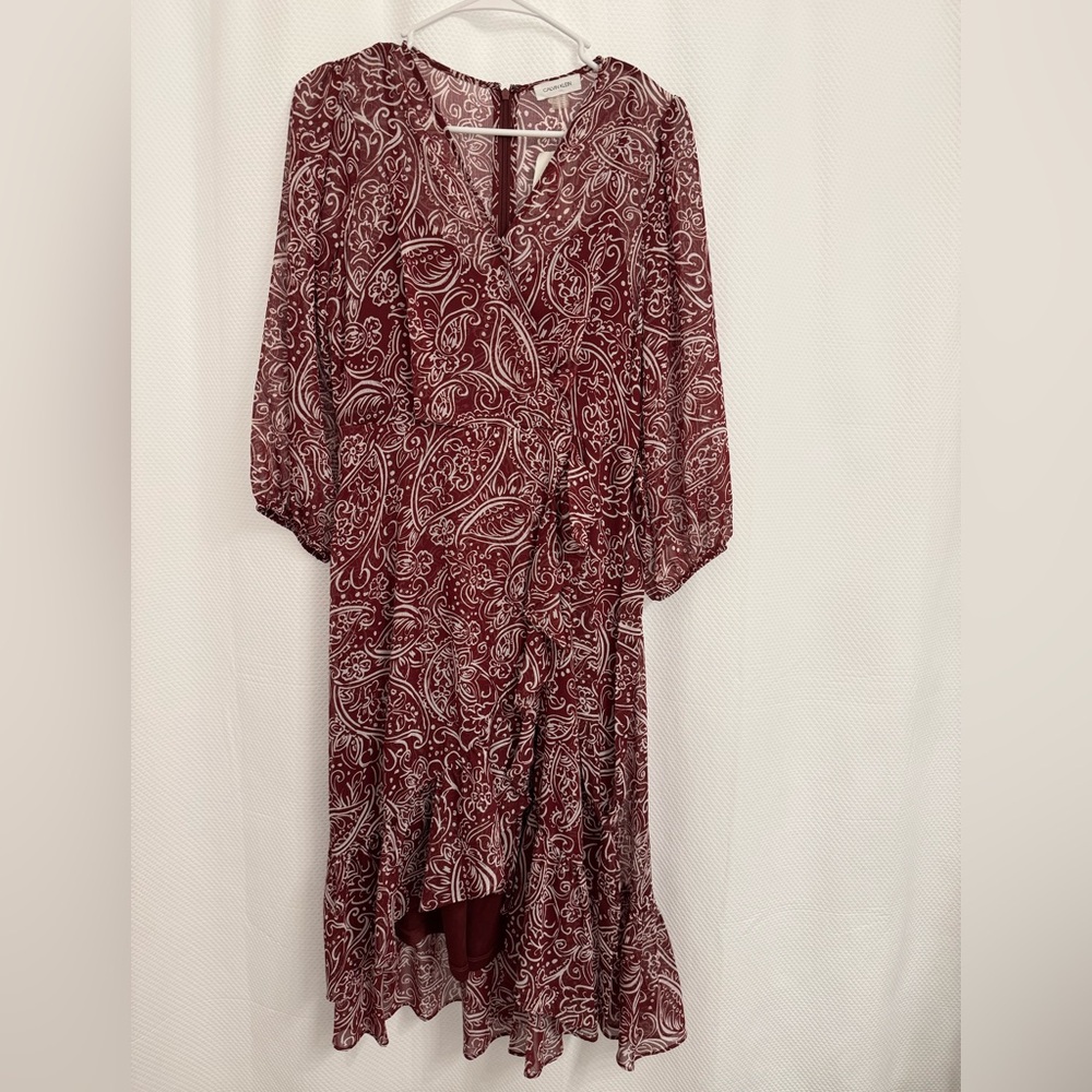 Paisley Print Burgundy Dress